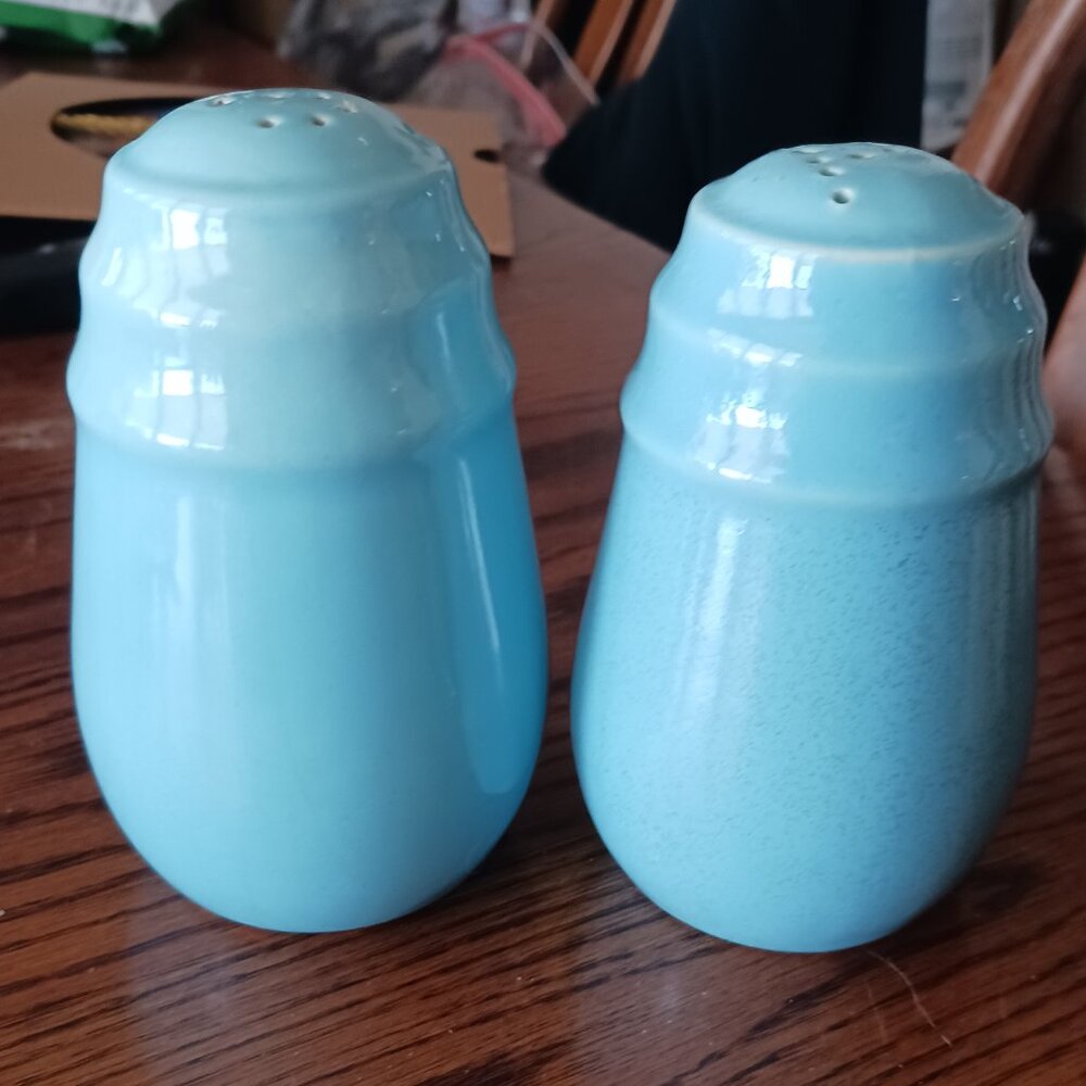 Vintage Ceramic or stoneware Turquoise Blue Salt and Pepper Shakers